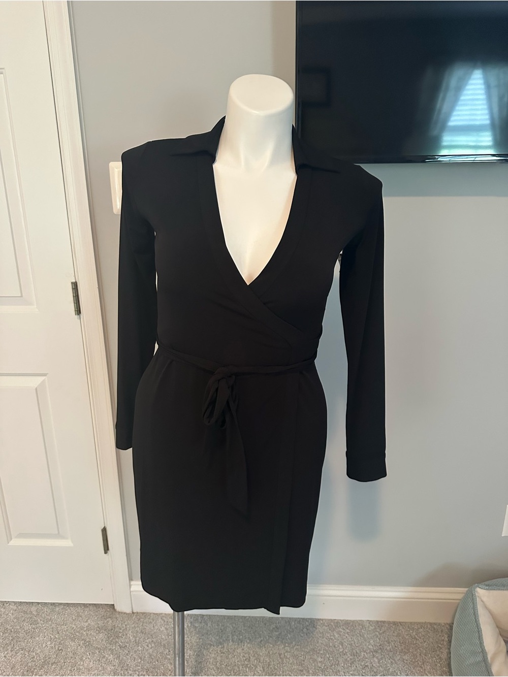 Calvin Klein Black Long Sleeve Wrap Dress with Tie